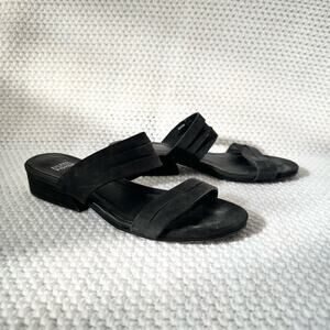 Eileen Fisher Black Leather Strappy Finch Double Strap Slide Sandals Women 7